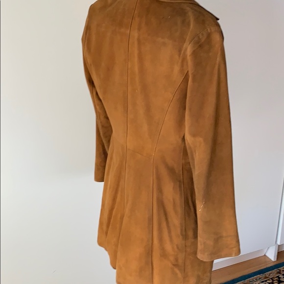 Italian sueded-leather fitted copper long blazer - Picture 5 of 7